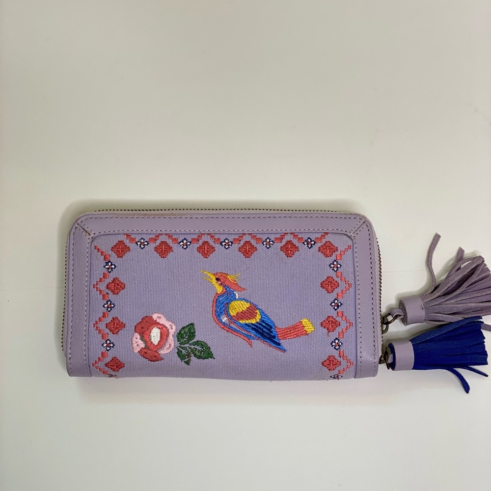 Embroidered Wallet Bird Hummingbird Purple Purse